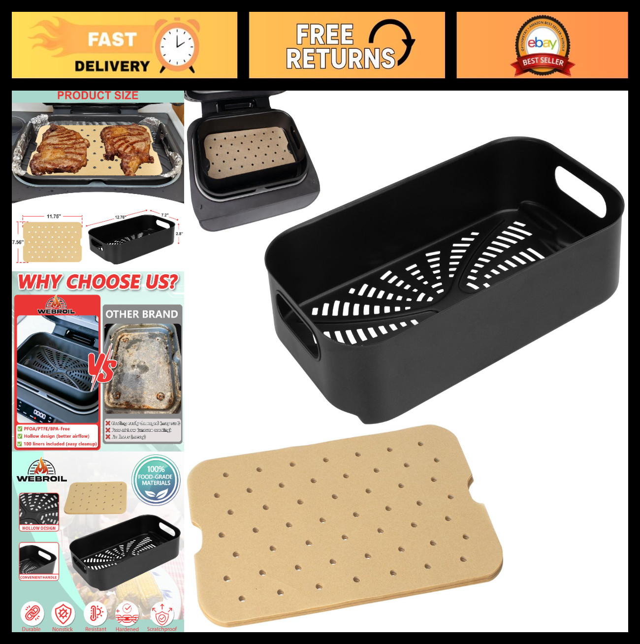 Nonstick Crisper Basket for Indoor Grill & Air Fryer, Versatile Cooking Tool