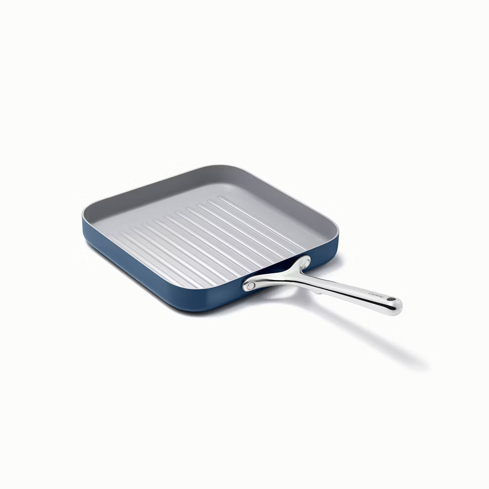 Caraway Home 11.02″ Nonstick Square Grill Fry Pan Navy: Silicone