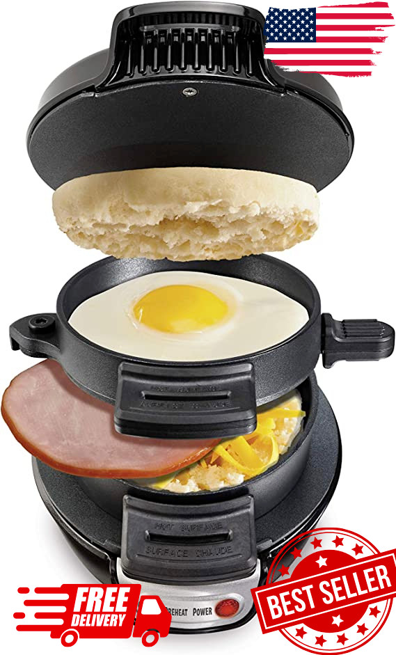 Hamilton Beach Breakfast Sandwich Maker with Egg Cooker Ring, Mini Waffles Black
