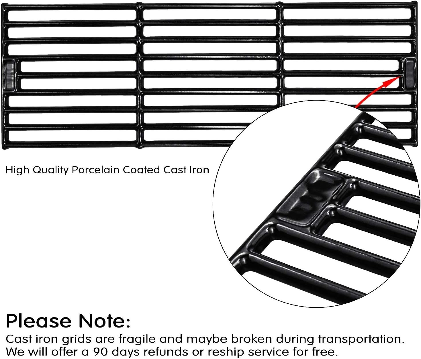 19 3/4 In Porcelain Cast Iron Grill Cooking Grates for Chargriller King Griller