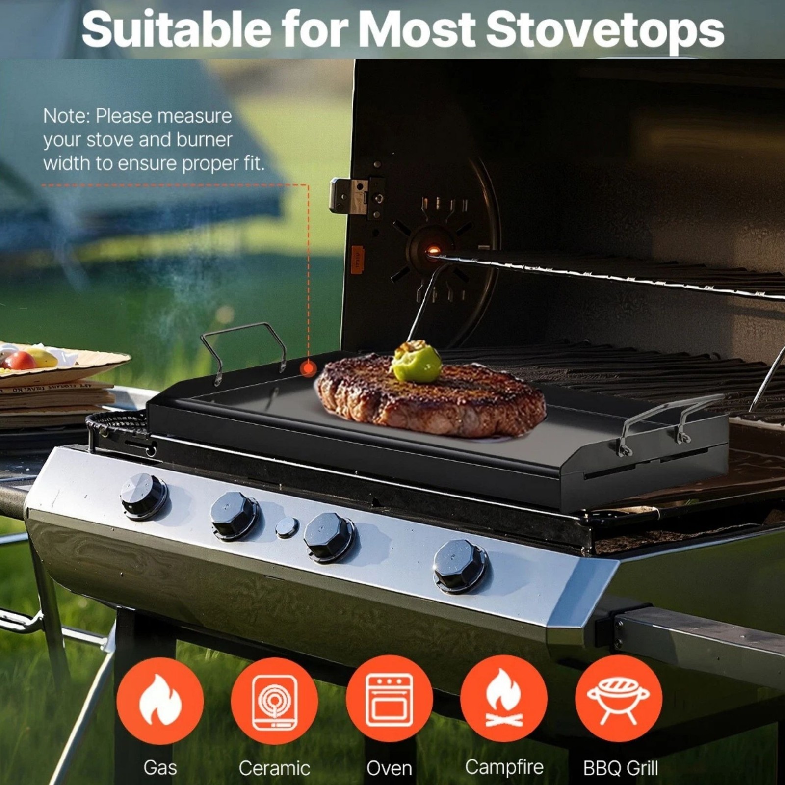 24×16 in Flat Top Griddle Carbon Steel Universal BBQ Grill Pan Cookware