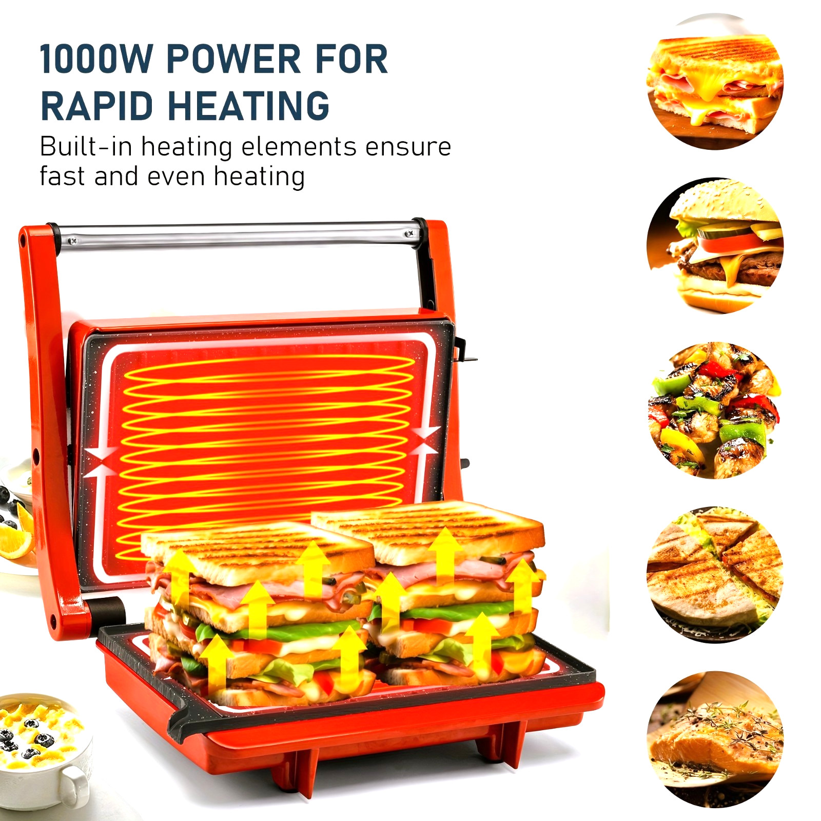 Compact Electric Grill 1500W – Griddle for Sandwiches, Burgers, Steaks & More…