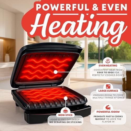 Gourmia Indoor Grill & Panini Maker – 4 Serving Contact or Open Grill, Nonsti…