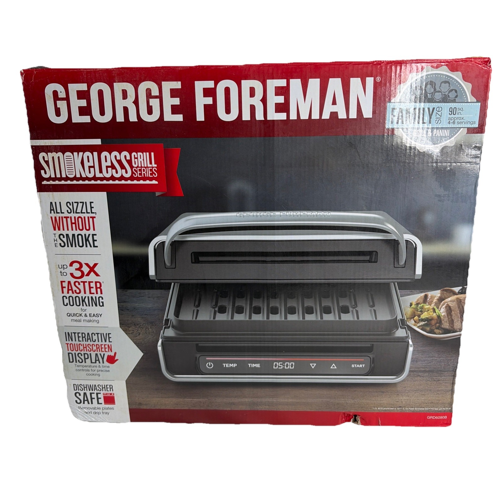 NEW George Foreman Smokeless Touchscreen Grill & Panini Family Size OPEN BOX
