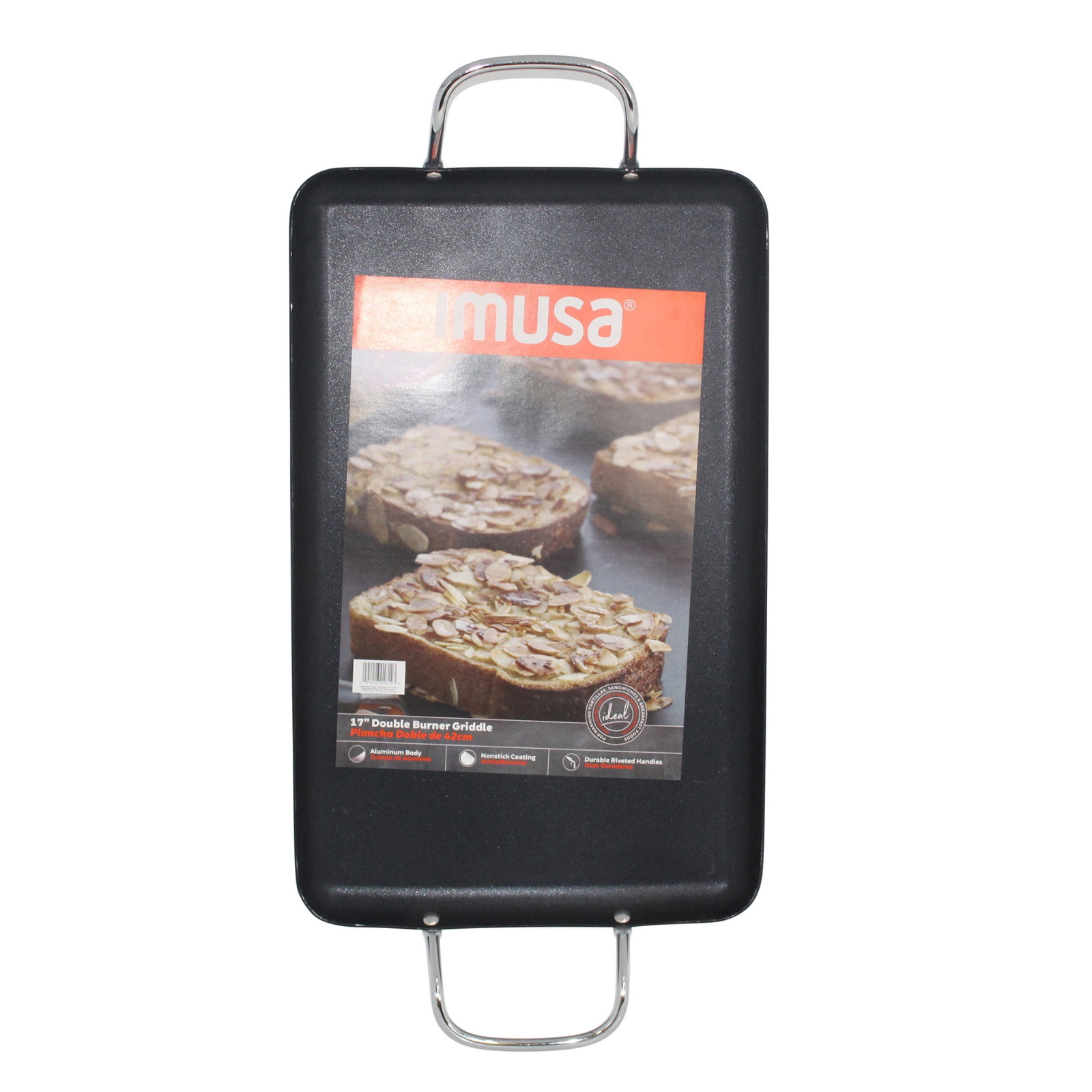 IMUSA Nonstick Stovetop Double Burner Griddle with Metal Handles, 19-Inch, Black