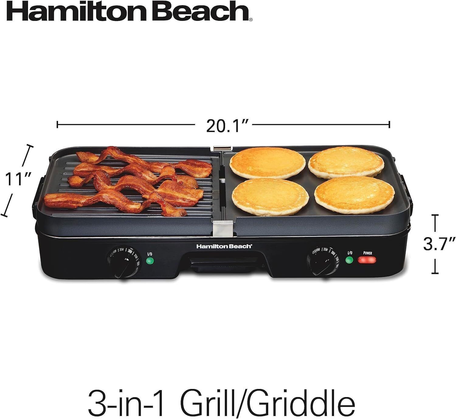 3-in-1 Electric Indoor Grill+Griddle 8-Serving Nonstick Plates 2 Cooking Zones