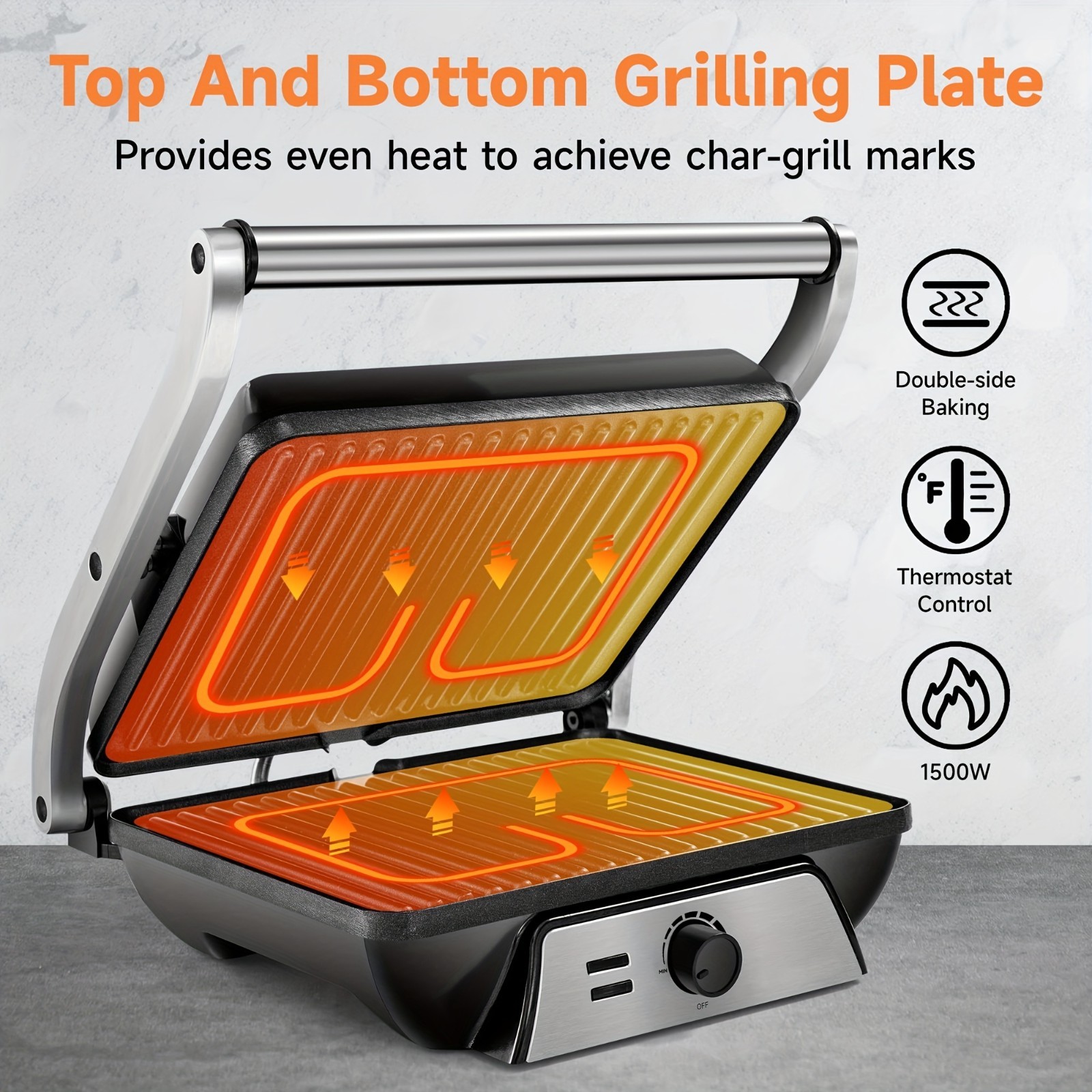 Compact Electric Grill 1500W – Griddle for Sandwiches, Burgers, Steaks & More…