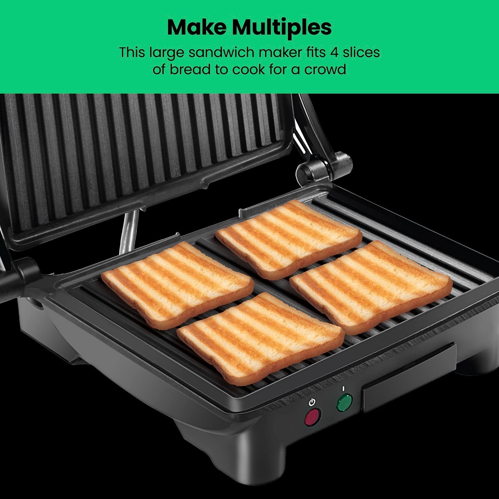 Non-Stick Panini Press Grill & Gourmet Sandwich Maker, 180° Opens, 4 Slice, Stai