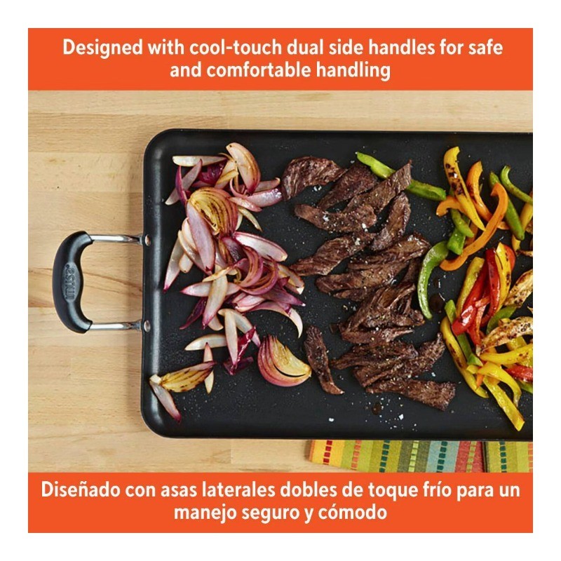 17″x10″ Ceramic Double Burner Griddle Black: Hand Wash, Electric/Gas