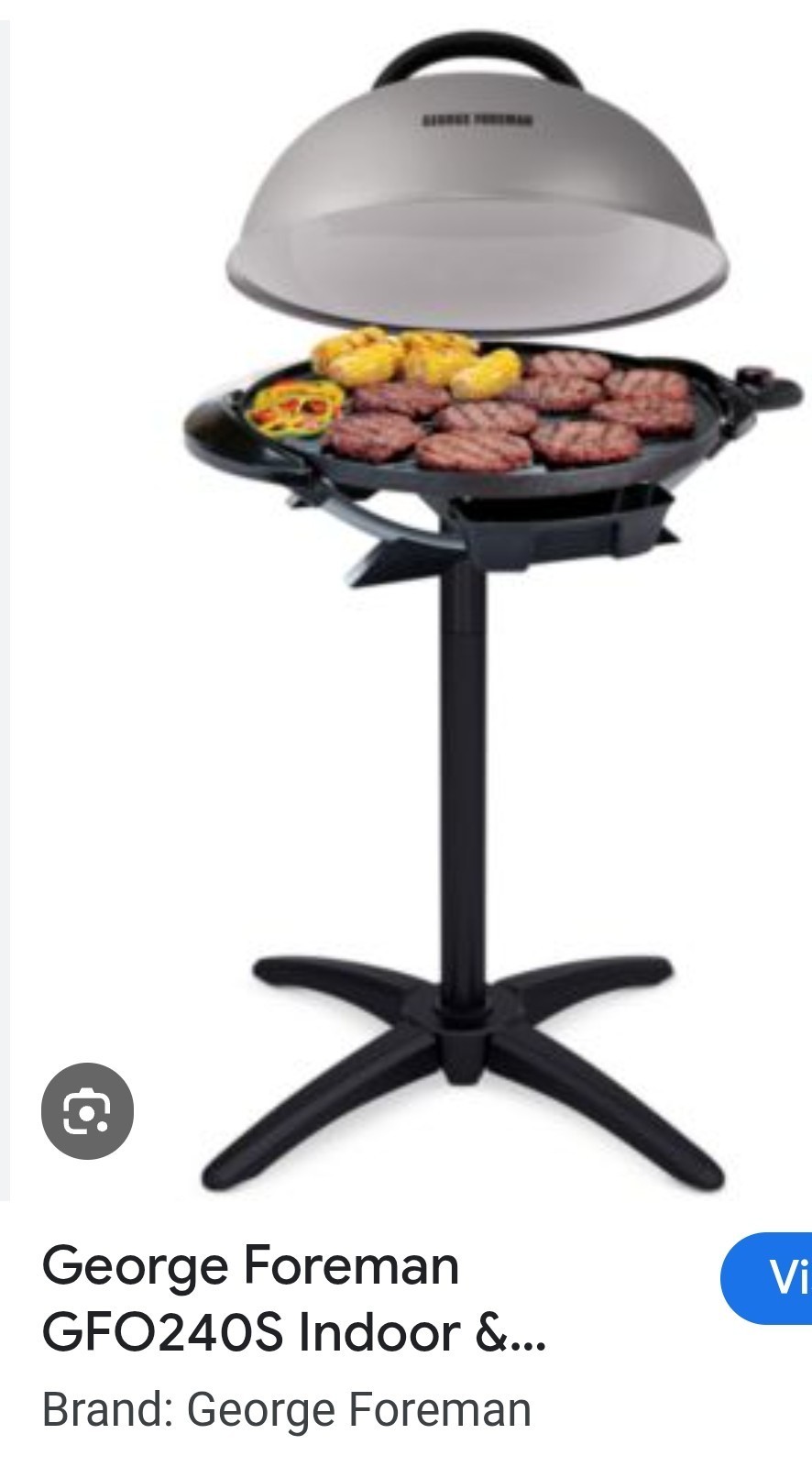 George Foreman GFO240S Forman Electric Grill Indoor Outdoor Silver Dome New
