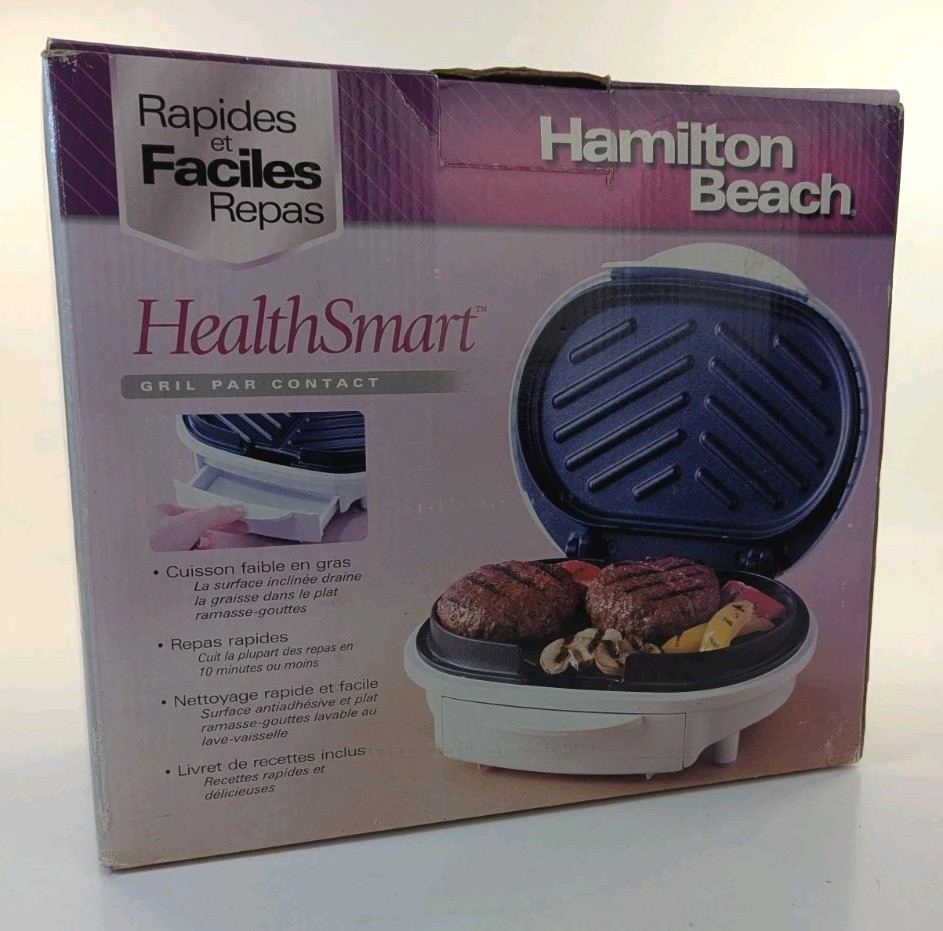 Hamilton Beach Health Smart 25219 Contact Grill w Drip Tray & Recipes White