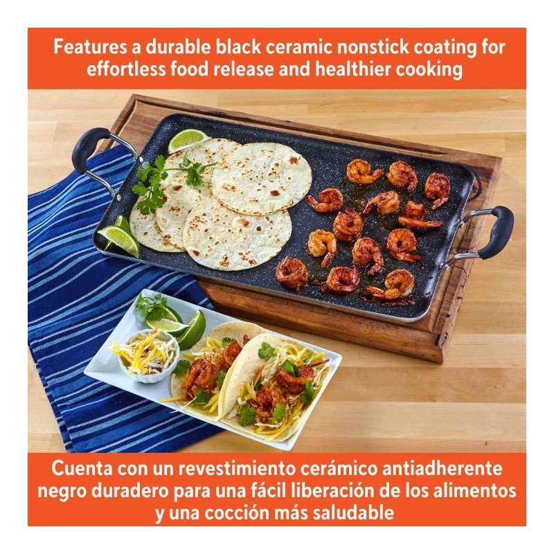 17″x10″ Ceramic Double Burner Griddle Black: Hand Wash, Electric/Gas