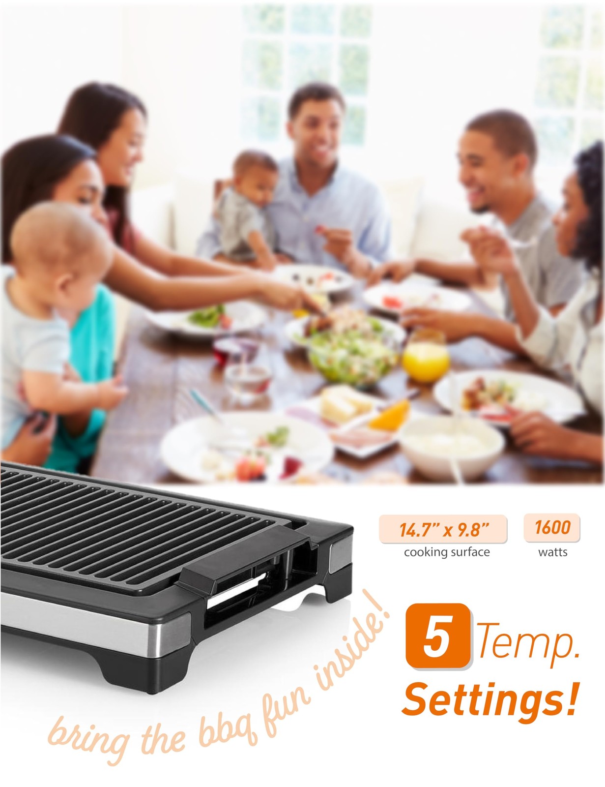 Commercial Chef Indoor Grill For Tabletop Countertop Or Kitchen 1600W Electric