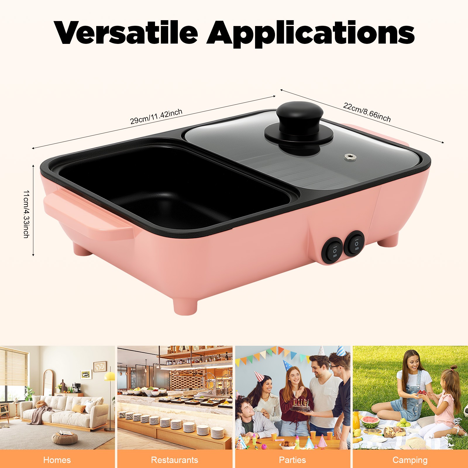1L/0.26gal Electric Hot Pot With Grill, Non-Stick Pan For Boiling & Frying