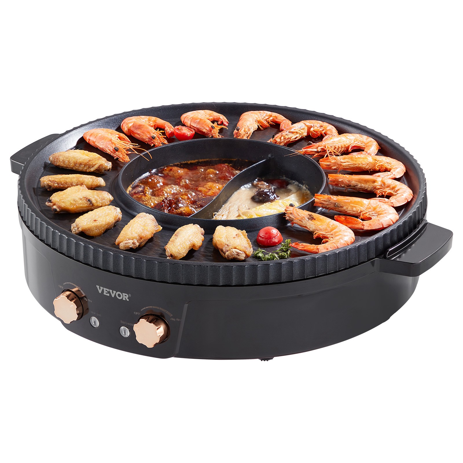 VEVOR Hot Pot with Grill 1800W 2-in-1 Electric Smokeless Grill Hot Pot for 2-8