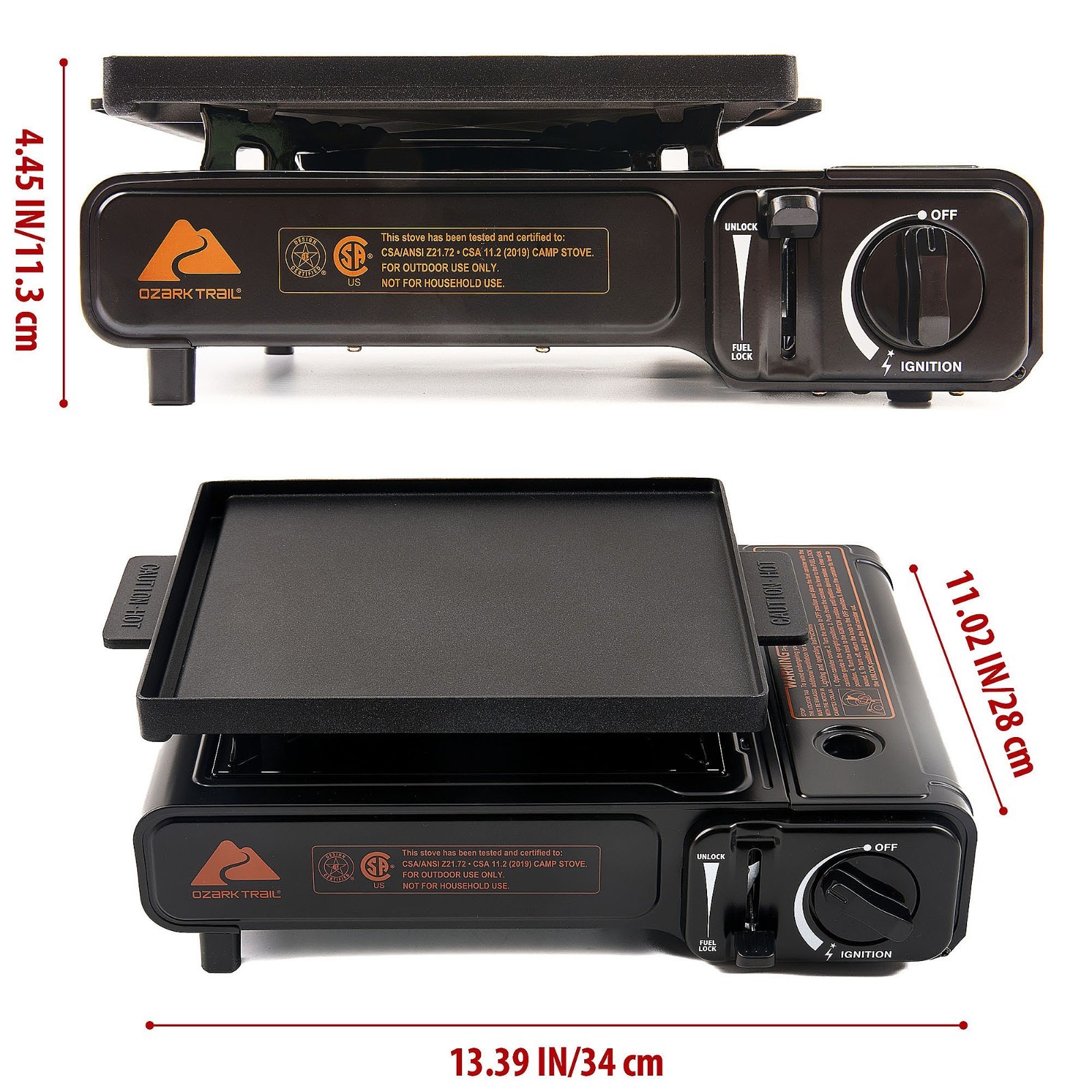 2-in-1 Butane Griddle, Black, 7,650 BTU, Piezo-Electric 2.2kW, Outdoor Cooking