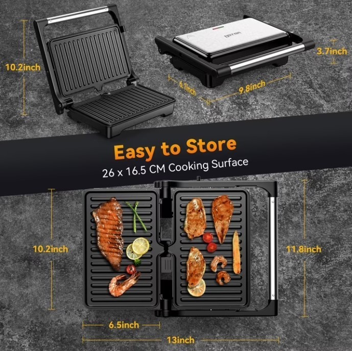 OSTBA 1200W Panini Press Grill Sandwich Maker 180° Nonstick Electric Griddle New