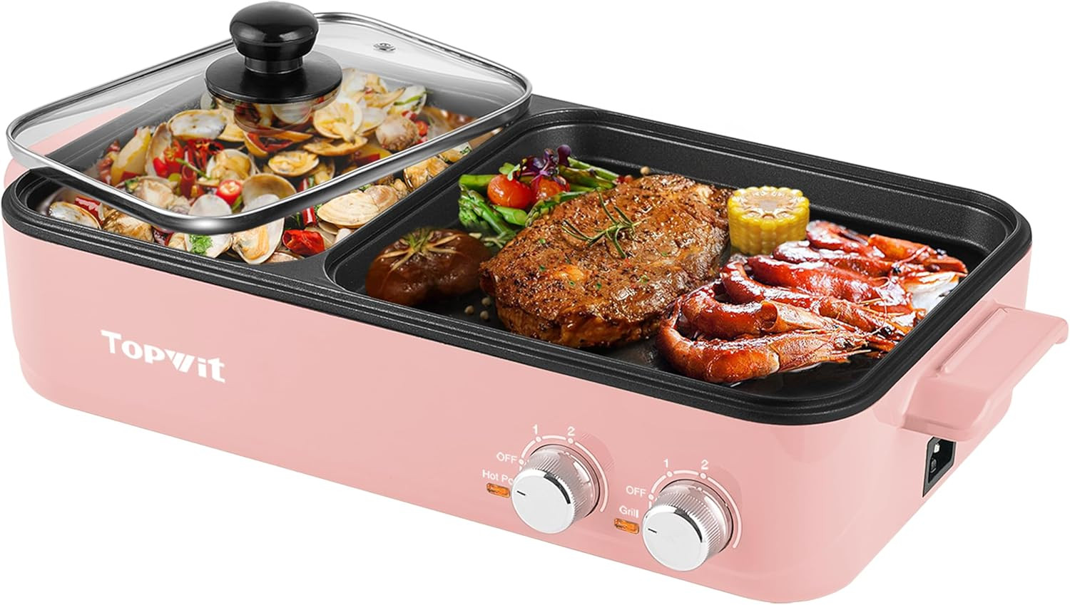 Hot Pot Electric with Grill, 2 in 1 Indoor Non-Stick Electric Pot and Griddle fo