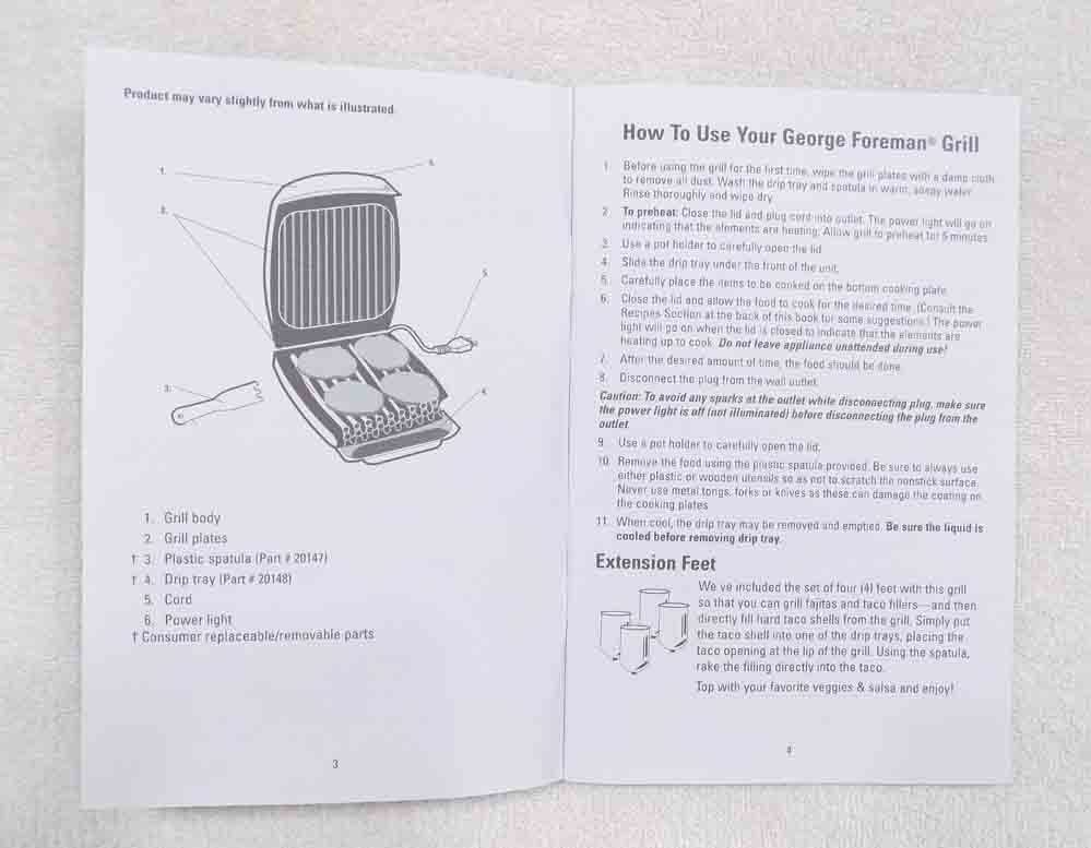 George Foreman GR20B Owner’s Manual – VERY NICE – FREE SHIPPING