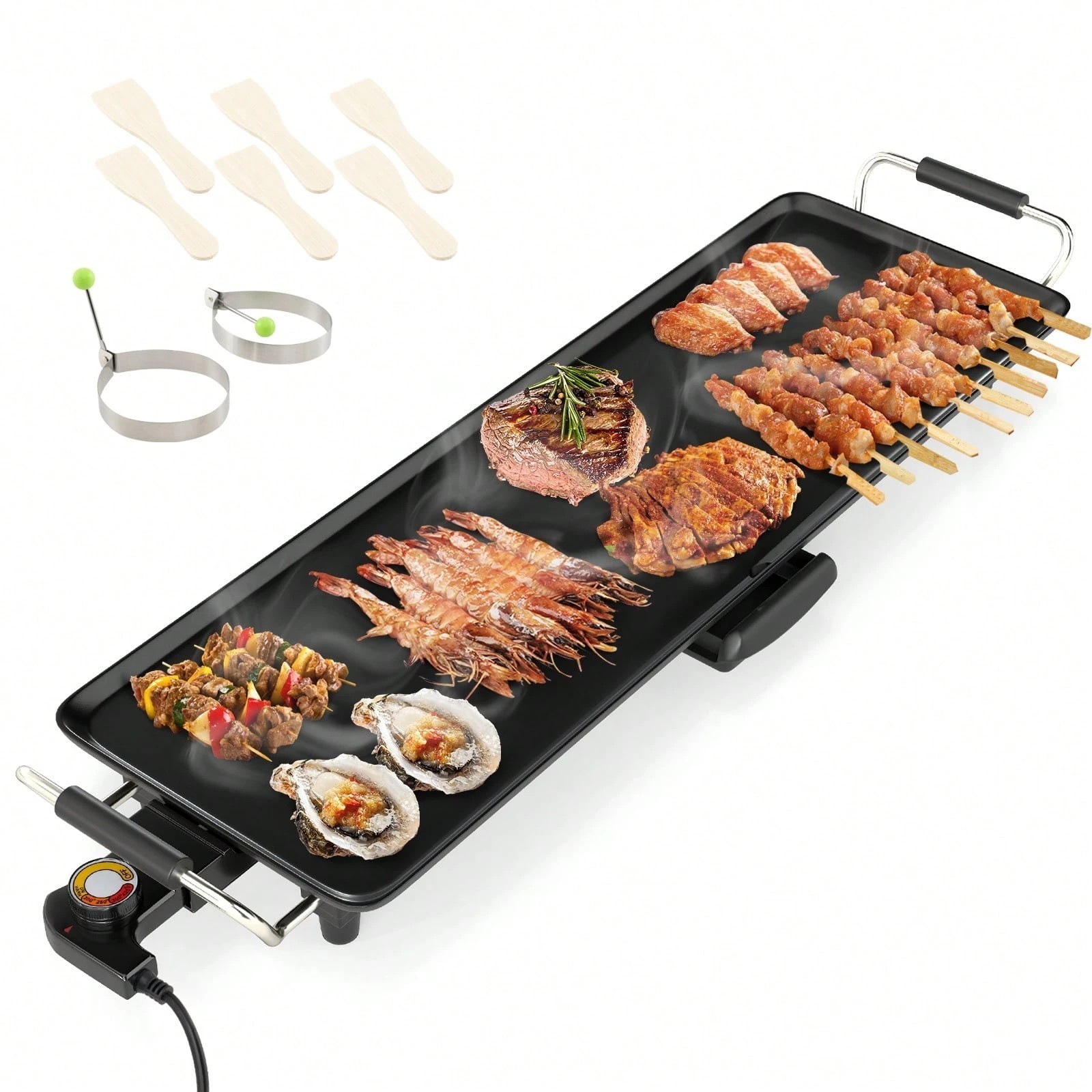 27″ Large Electric Griddle Countertop Flat Top Grill Adjustable Temp Drip Tray