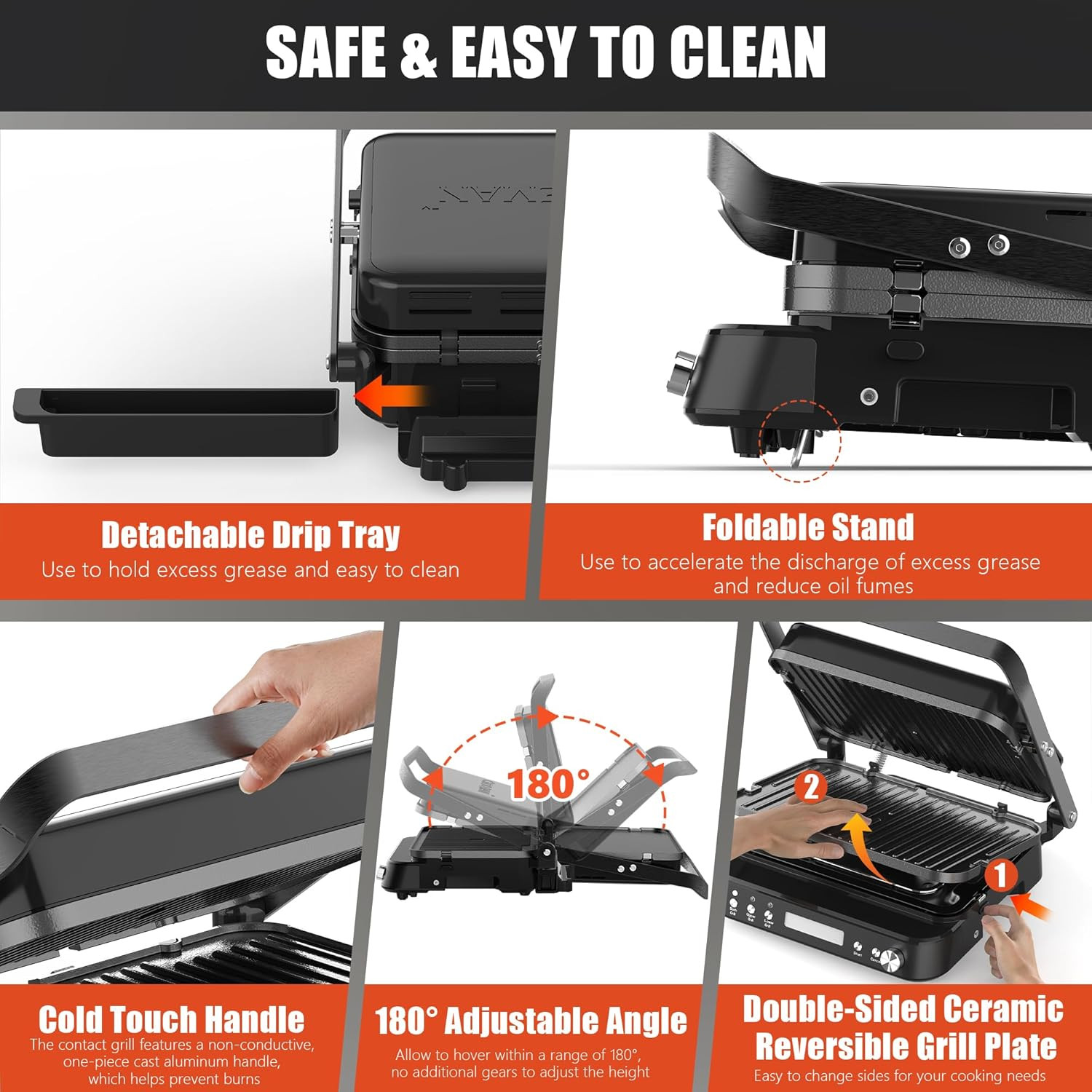 CATTLEMAN 6-in-1 Panini Grill & Waffle Maker with Removable Nonstick Plates