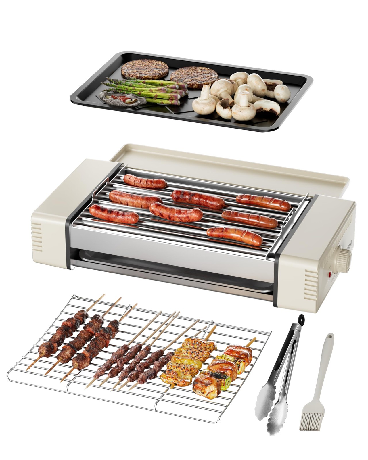 3-in-1 Hot Dog Roller Grill Machine with Nonstick Plate & Grill Rack, 800W Co…