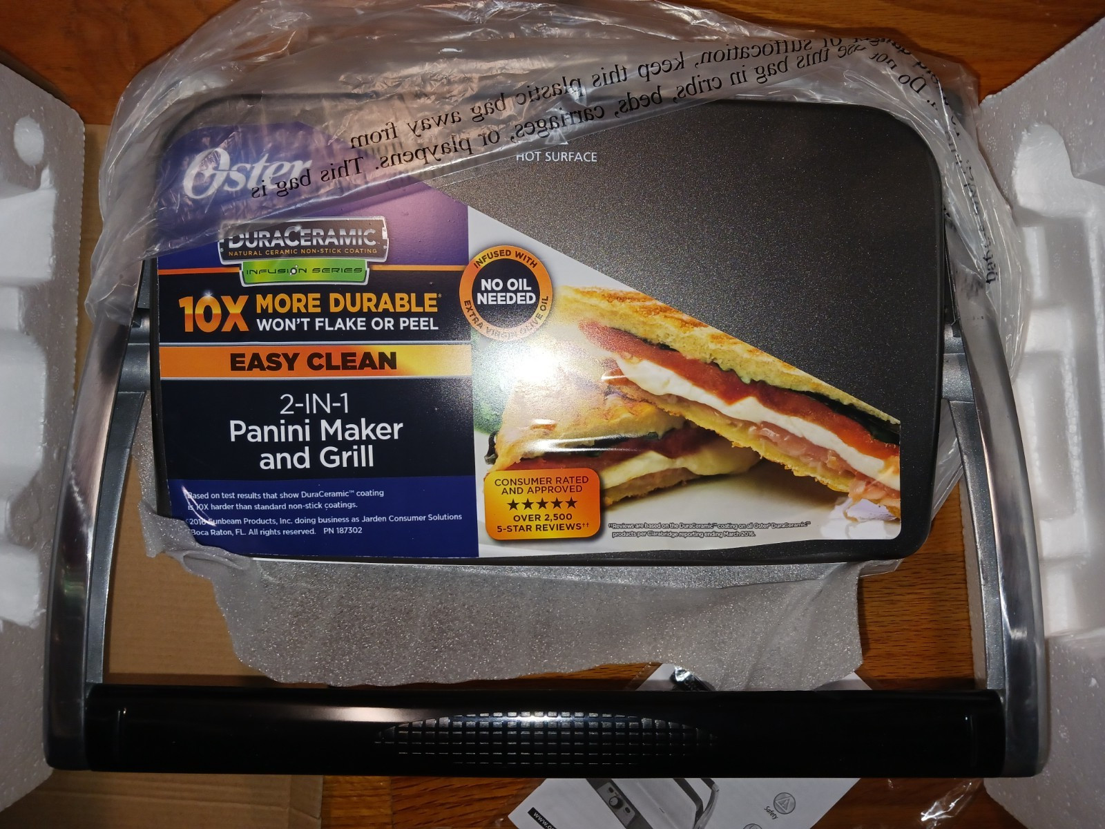 NEW Oster DuraCeramic Panini Maker Grill CKSTPM40-TECO Nonstick Press *PFAS FREE