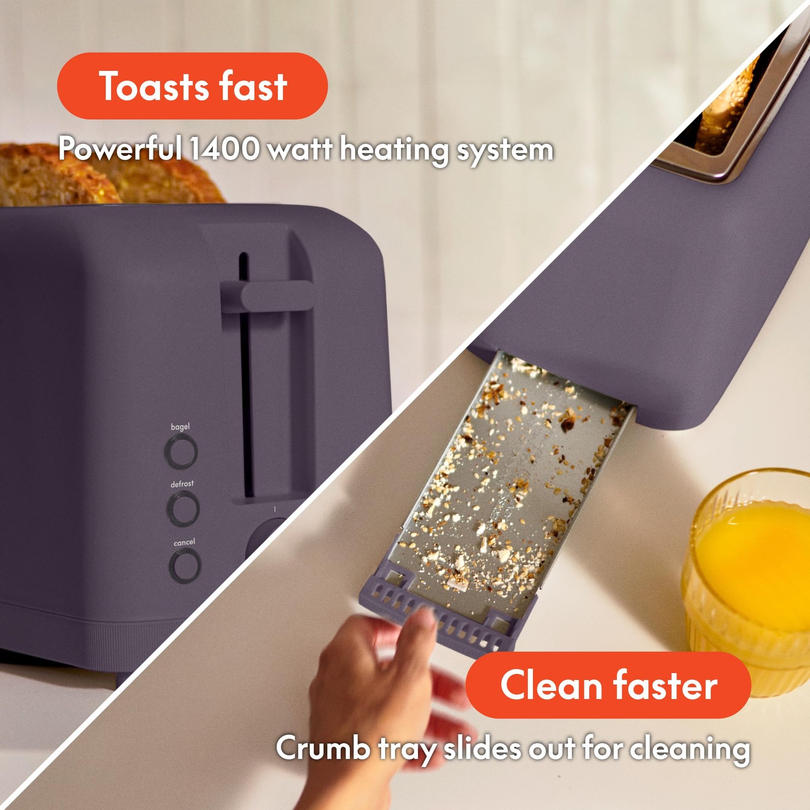 bella 4 Slice Slim Toaster, Fits-anywhere™ Kitchenware, 6 4 Slice, Plum