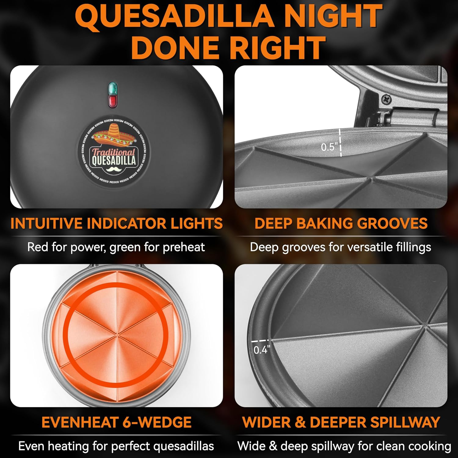 Electric Quesadilla Maker with Extra Stuffing Design, 9.5 Inch with Easy Slice 6