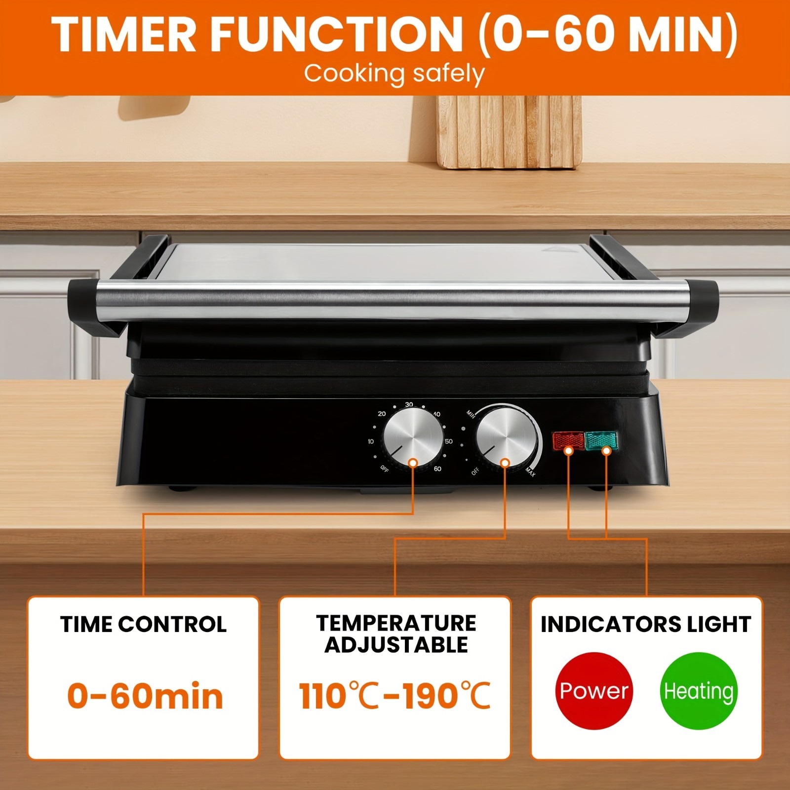 Compact Electric Grill 1500W – Griddle for Sandwiches, Burgers, Steaks & More…
