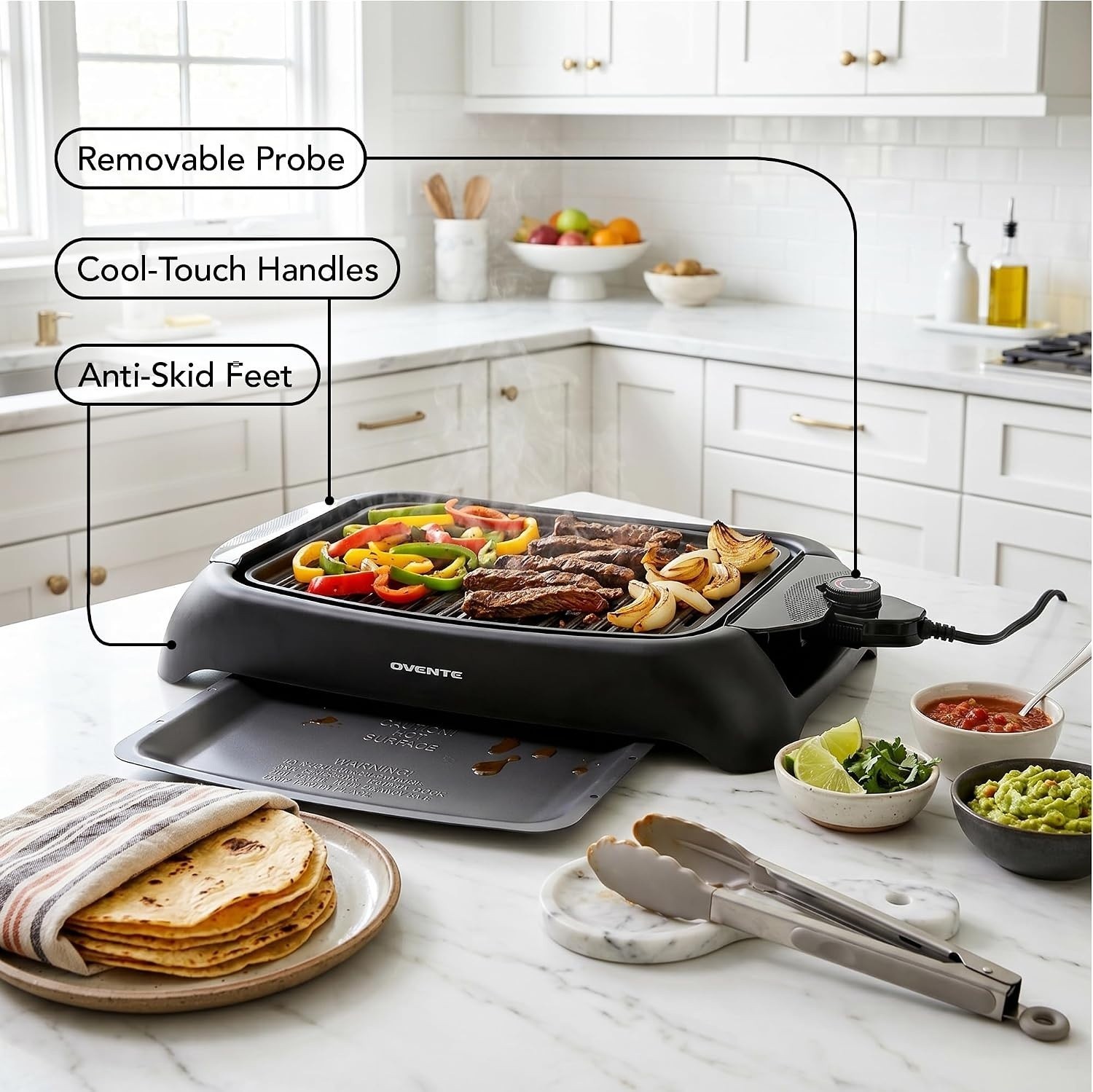OVENTE Electric Indoor Grill, 13″ x 10″ Non-Stick Plate, Black GD1632NLB | 1000W