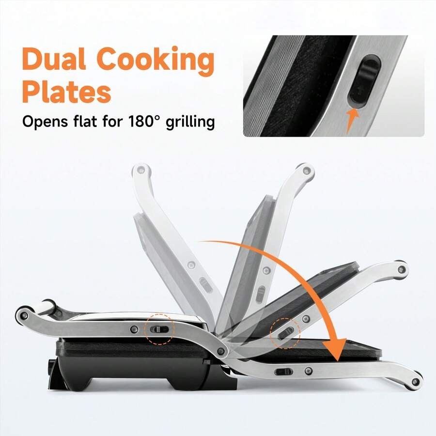 SUSTEAS Multi-Angle Electric Grill Sandwich Maker, Non-Stick Ceramic Pan, Stainl