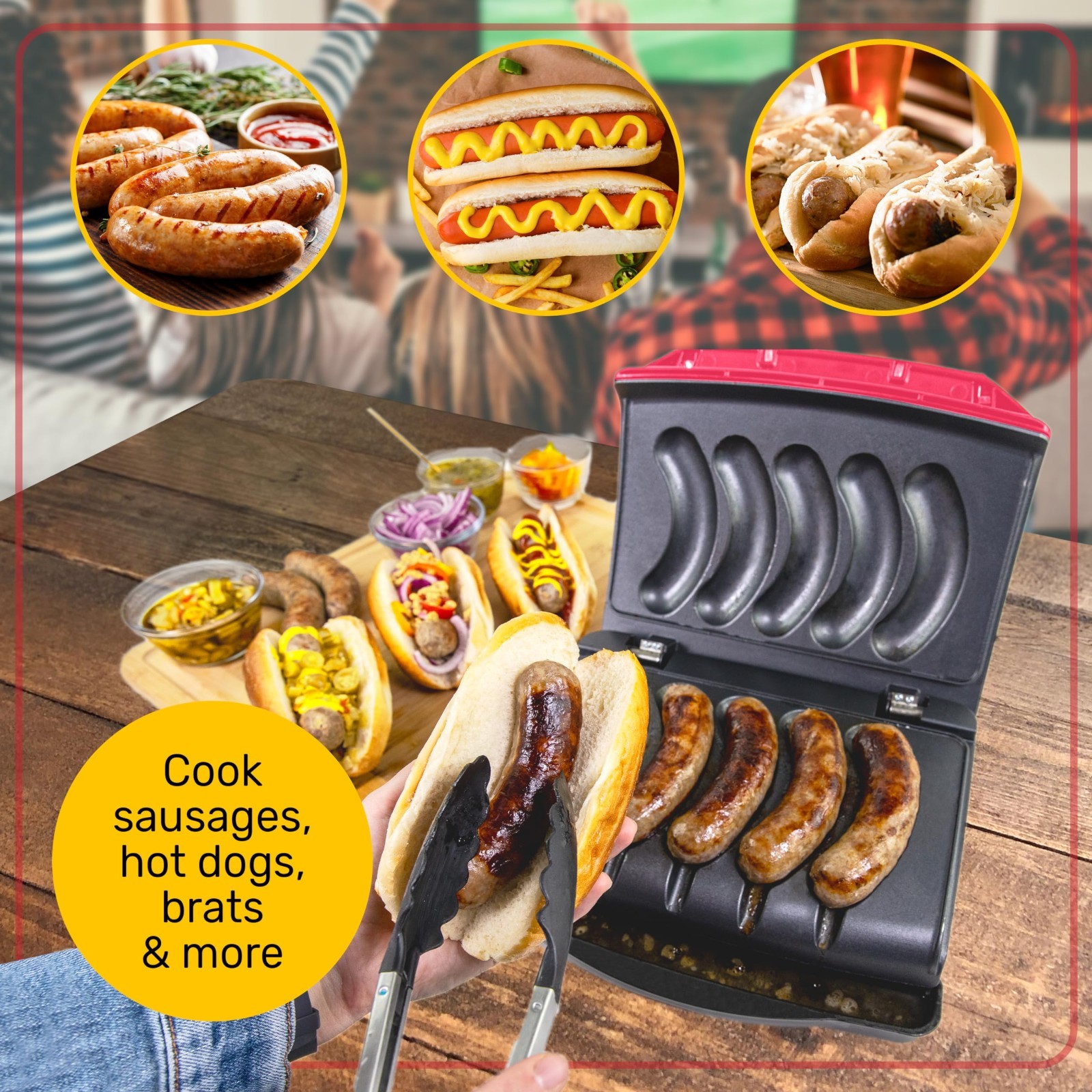Electric Grill for Sausages & Brats – 5 Link Capacity, Oil Drip Tray, Carry Hand