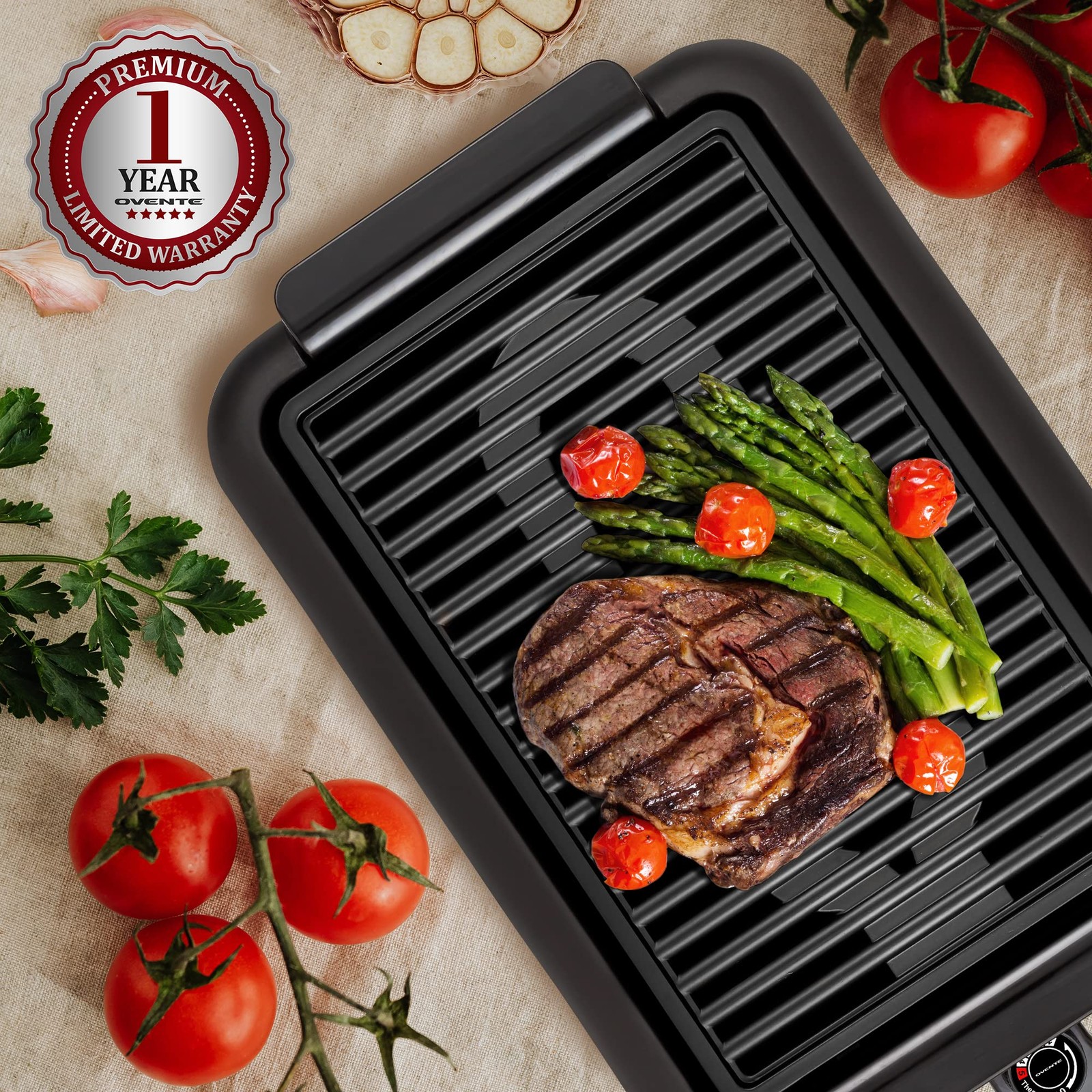 OVENTE Electric Indoor Grill 15×10 Inch Non-Stick Plate Black GD1510NLB