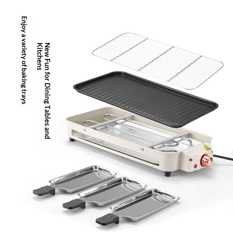 Electric BBQ Grill For Home Use Smoke-Free Multi-Functional, Double-Layered