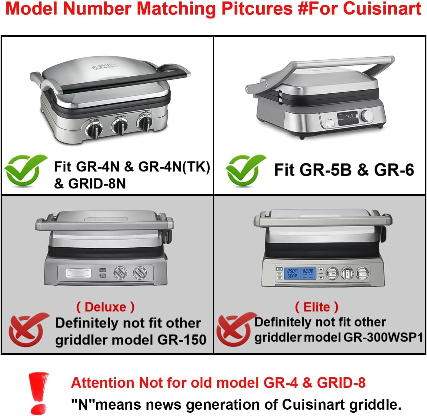 Waffle Plates Only for Cuisinart Griddler GR-4N, GR-5B, GR-6 and GRID-8N Series
