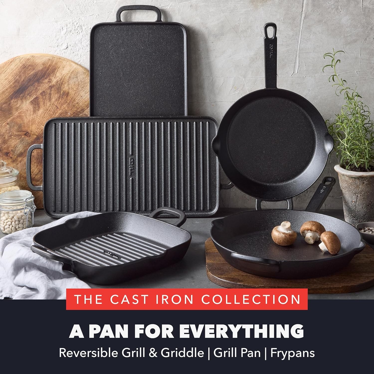 x Bobby Flay Cast Iron Pre-Seasoned 16.5 x 9.5” Reversible Double Burner Griddle