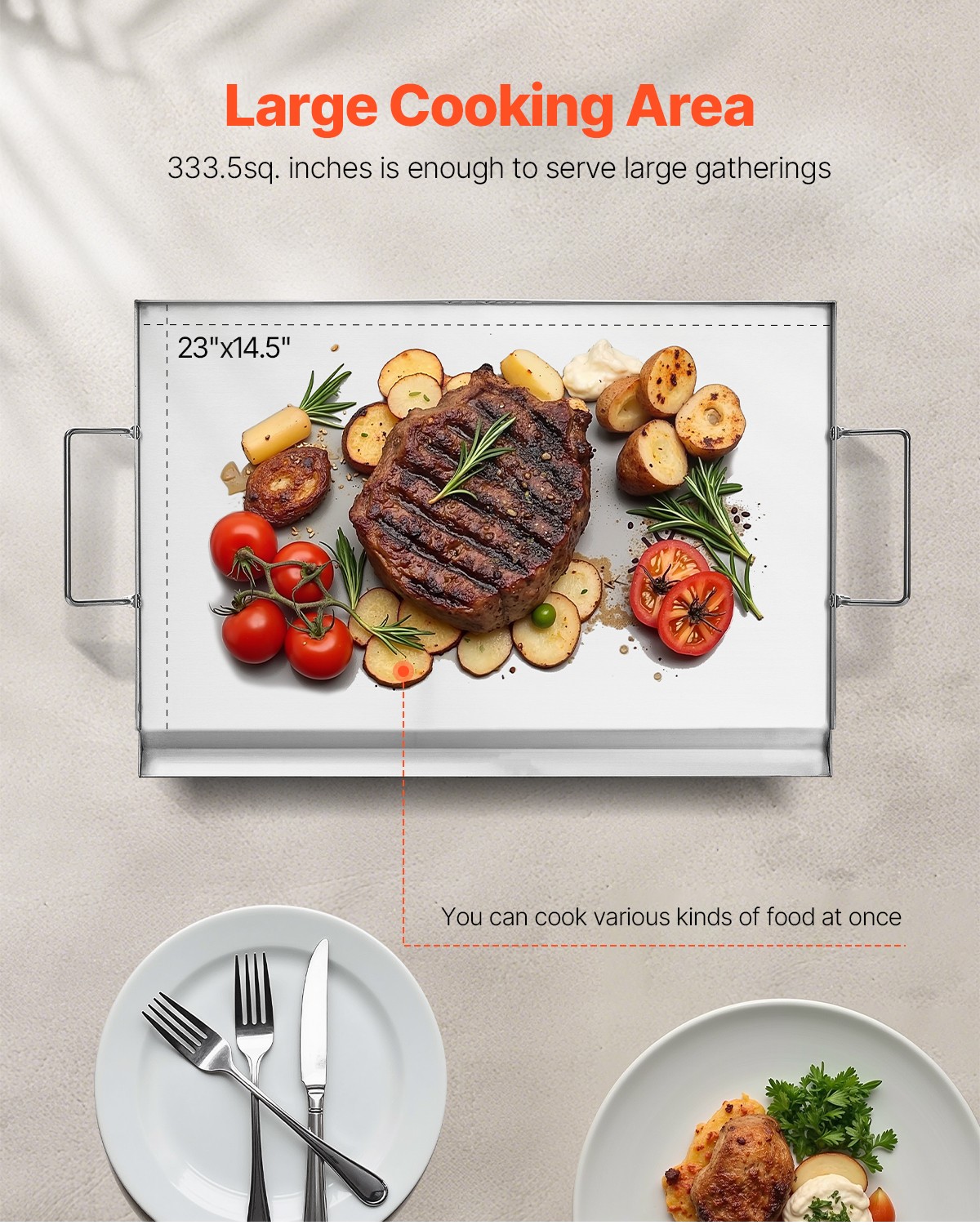 VEVOR 23×16 in Flat Top Griddle Stainless Steel Universal BBQ Grill Pan Cookware