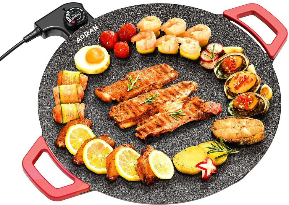 Parrilla Eléctrica Interior Sin Humo, Antiadherente para Carnes, Pancakes y BBQ