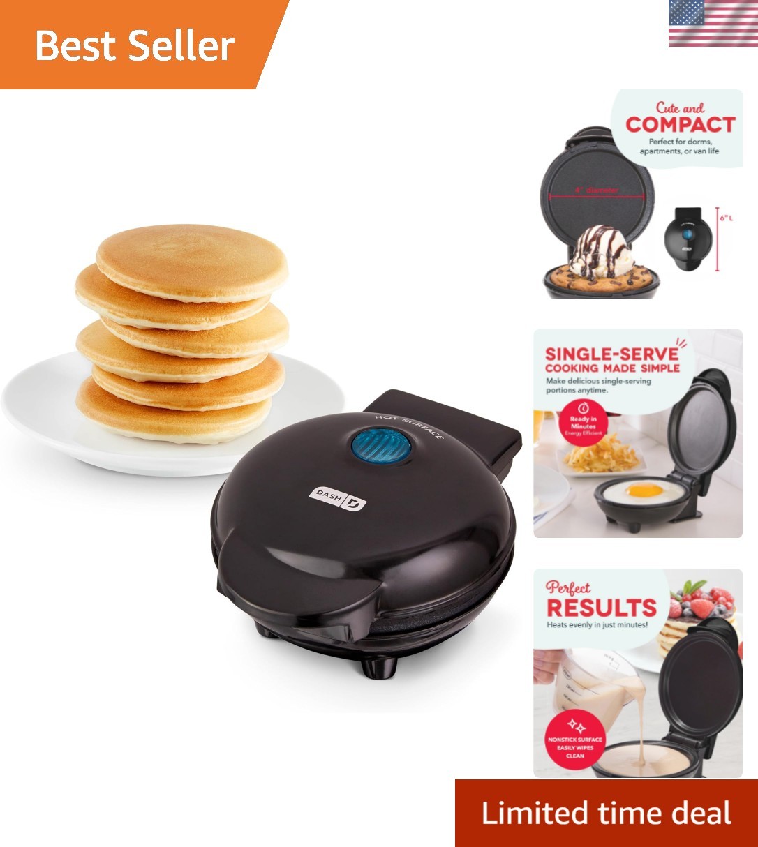 Mini Maker Griddle, 4 Inch Nonstick Cooking Surface, Black | Compact Electric…