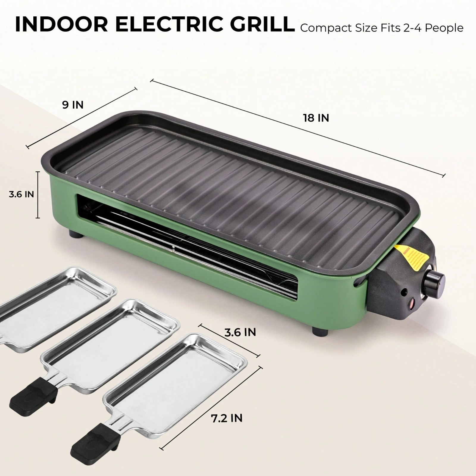 SUSTEAS Electric Indoor Grill Griddle 2-in-1 Removable Plates 1700W Green