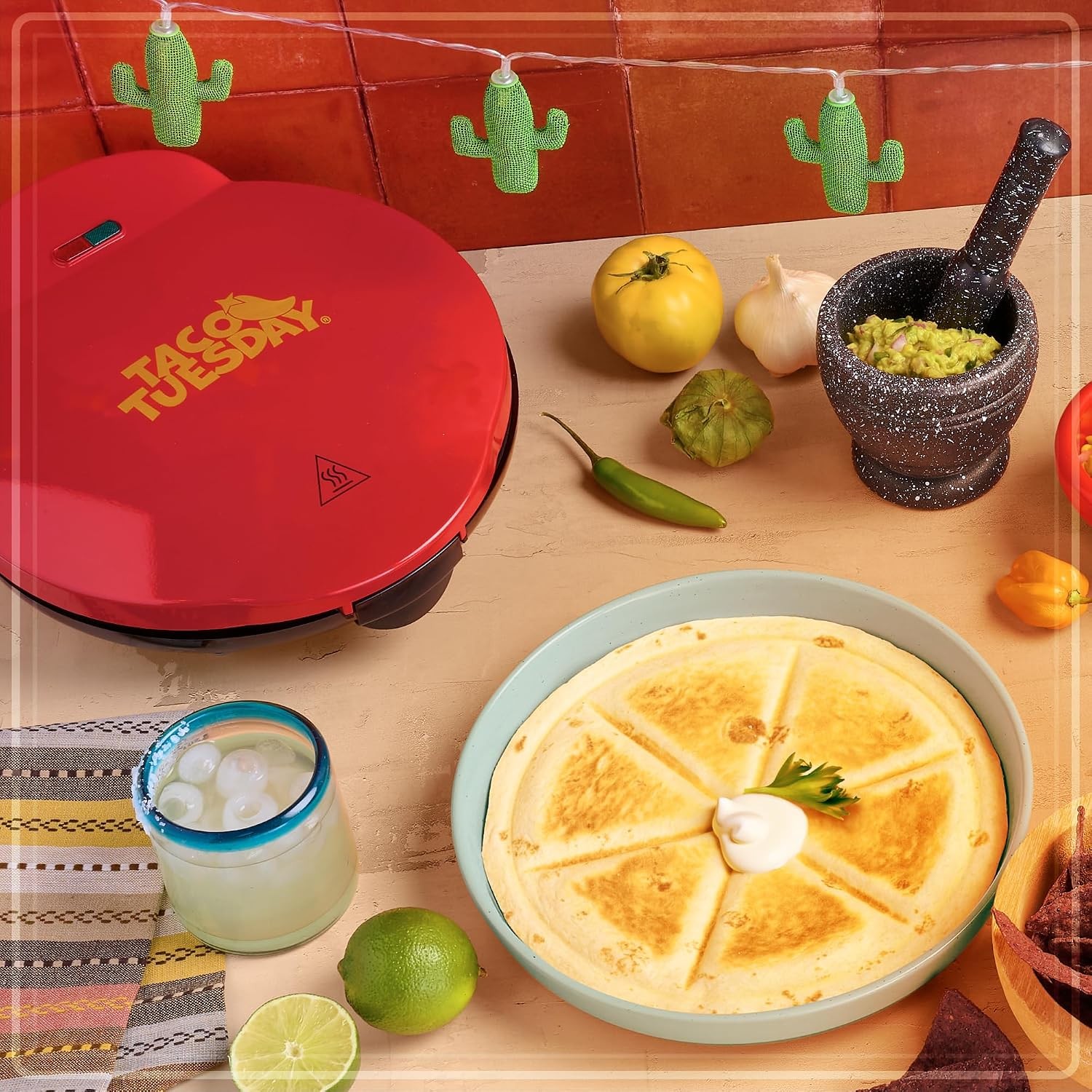 Taco Tuesday Deluxe 10-inch 6-Wedge Electric Quesadilla Maker W/ Extra Stuffing