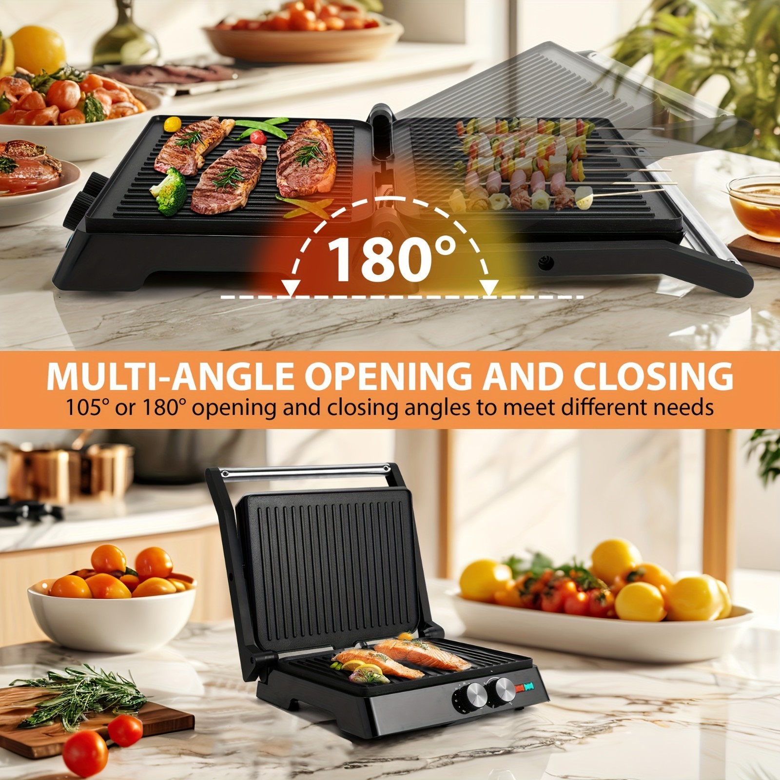 Compact Electric Grill 1500W – Griddle for Sandwiches, Burgers, Steaks & More…