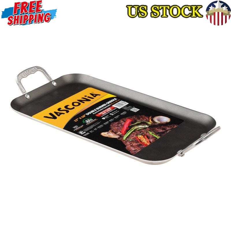 Double Burner Griddle 17″ x 10″ Nonstick Aluminum Even Heating Easy Clean New