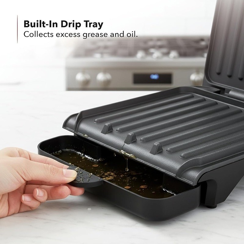 Compact Indoor Electric Grill Nonstick Easy Cleanup Low-Fat Cooking Two New