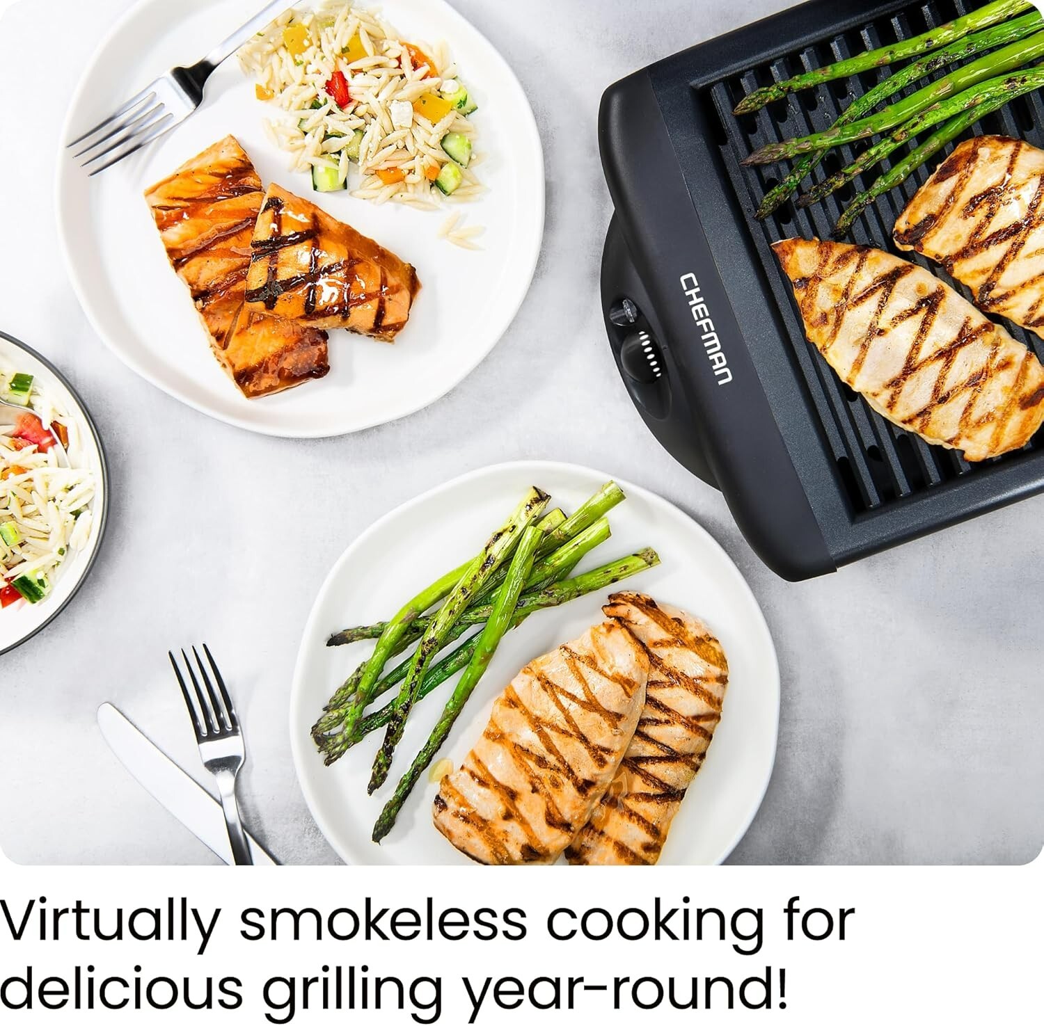 Non-Stick Indoor Grill with Dishwasher Safe Tray & 150 Sq. Inch Cooking Surface