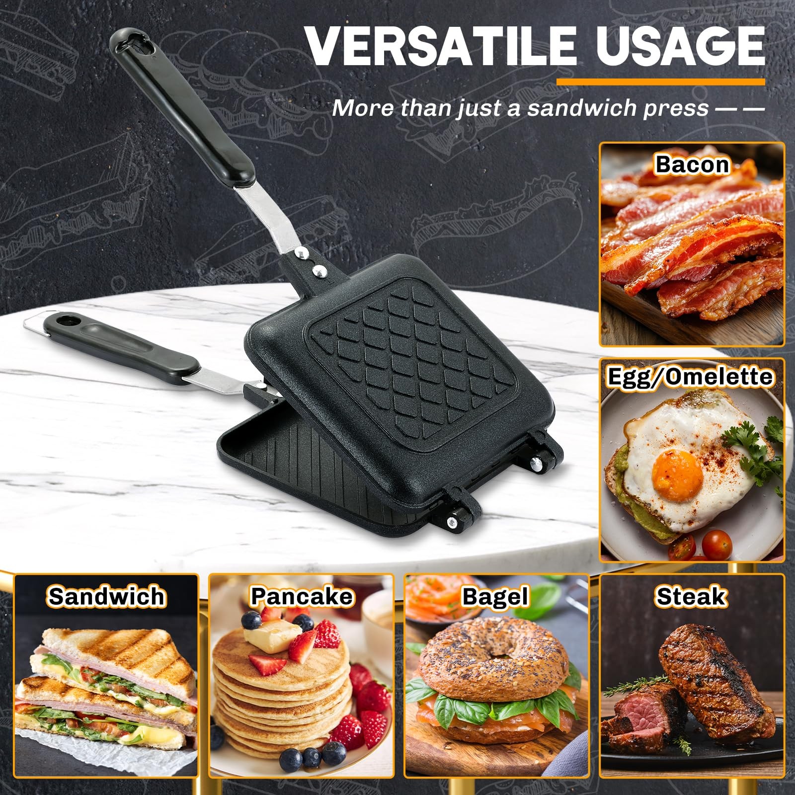 Sandwich Maker Pan, Grilled Panini Press with Non-Stick Double Sided Flip Fry…