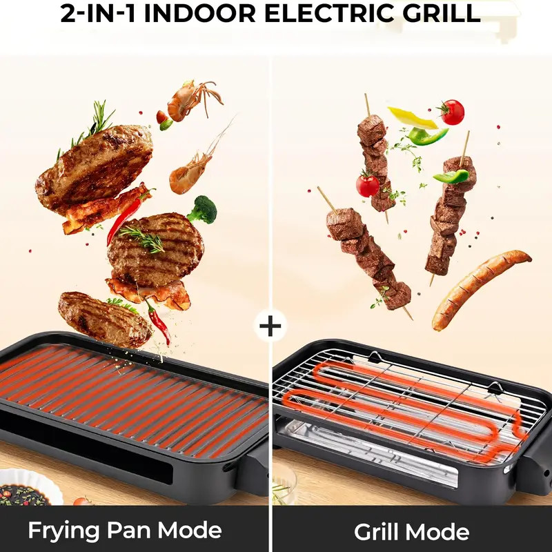 Smokeless Electric Grill, Indoor Grill With Removable Non-Stick Plate, Indoor Gr