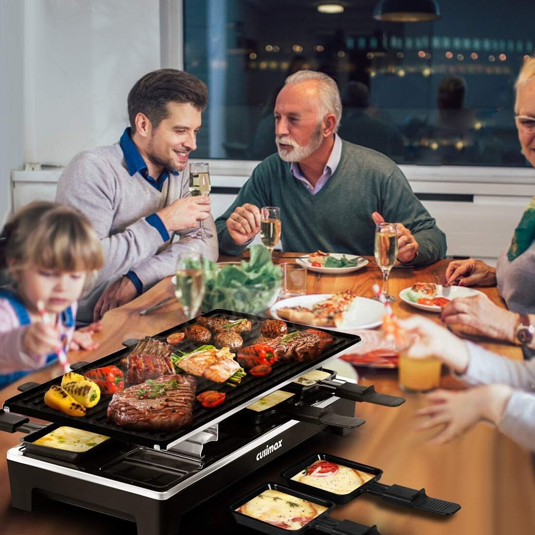Indoor Electric Grill with Non-Stick Reversible Plate & 8 Heat-Resistant Trays