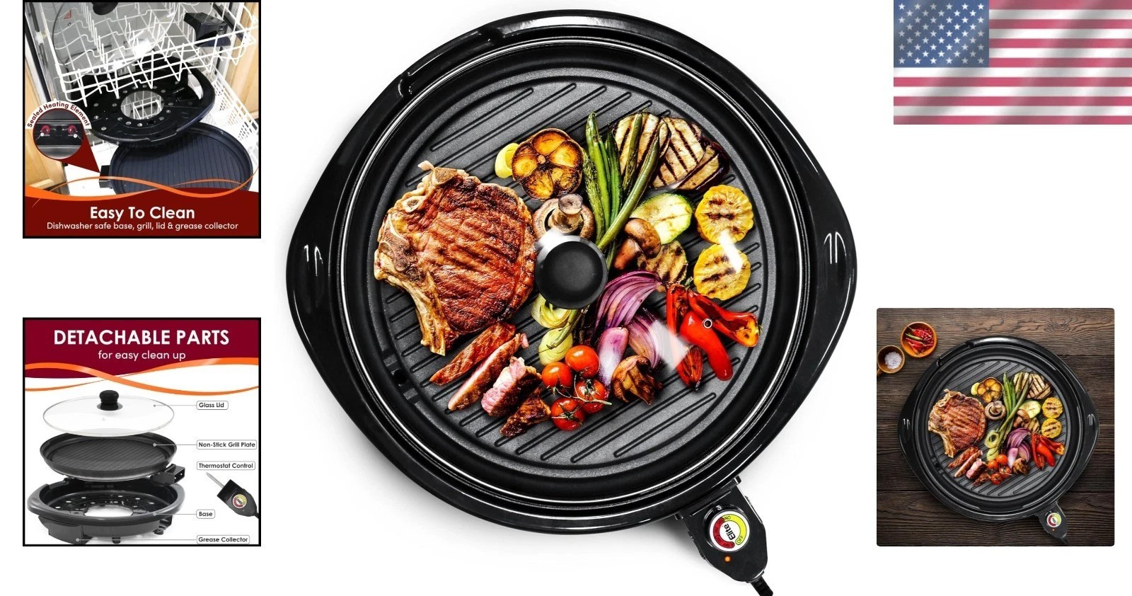 Effortless Indoor Grilling with 14″ Nonstick Electric Grill – Dishwasher Safe